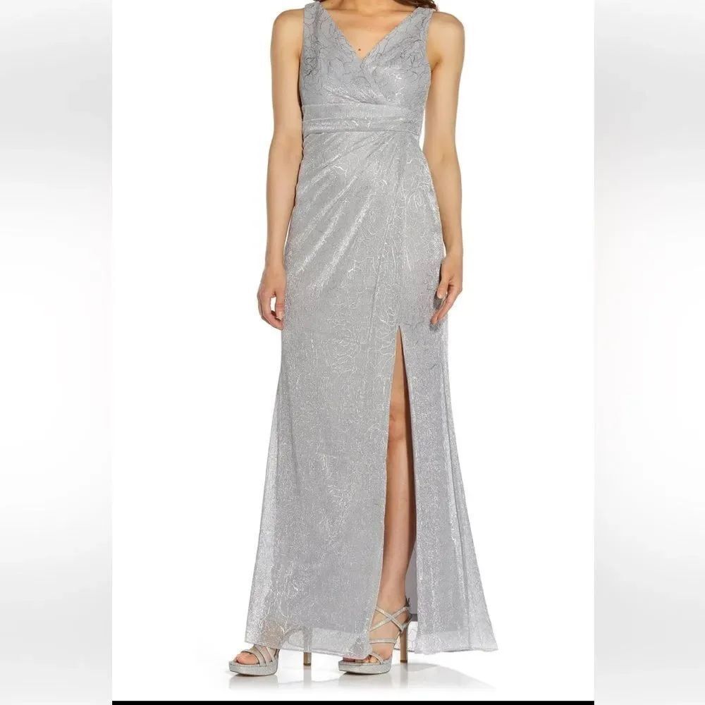 Adrianna Pappel silver gown size 12 NWT